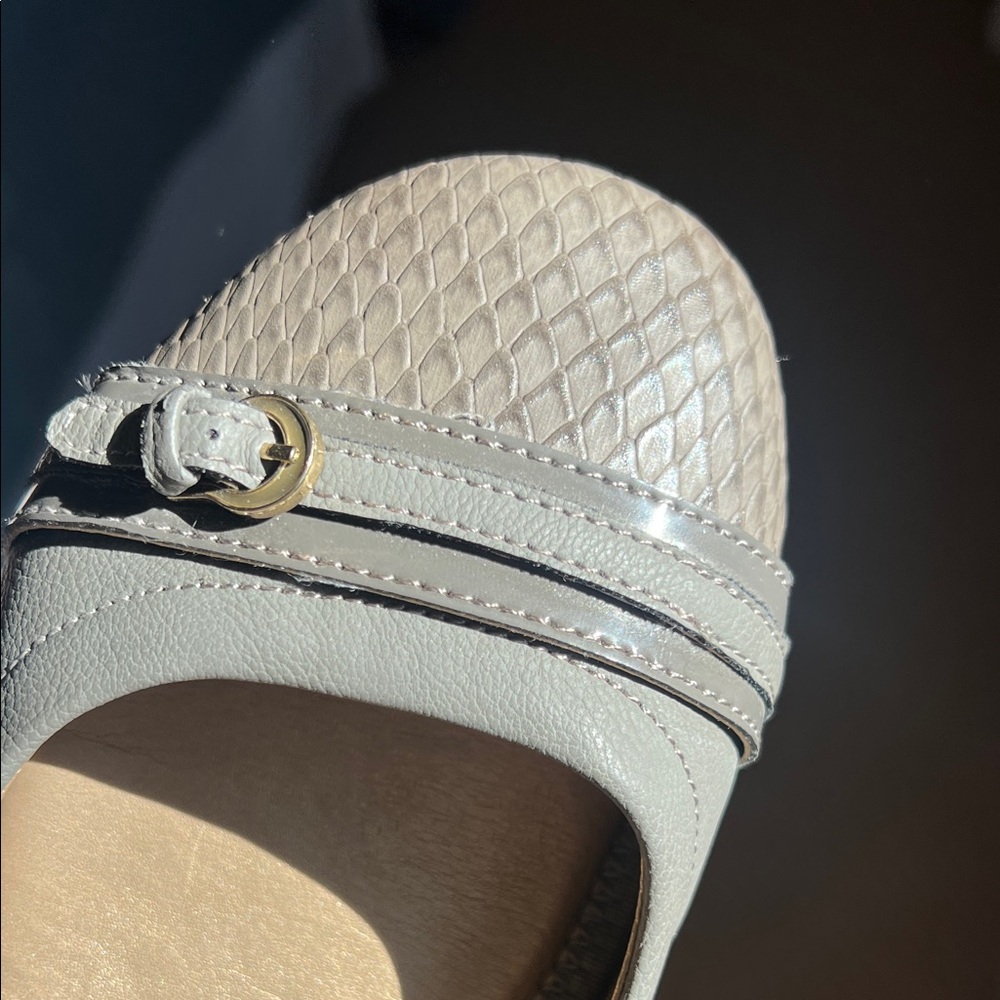Me Too Grey Taupe Leather Loafers with Buckle Accent - Picture 7 of 7